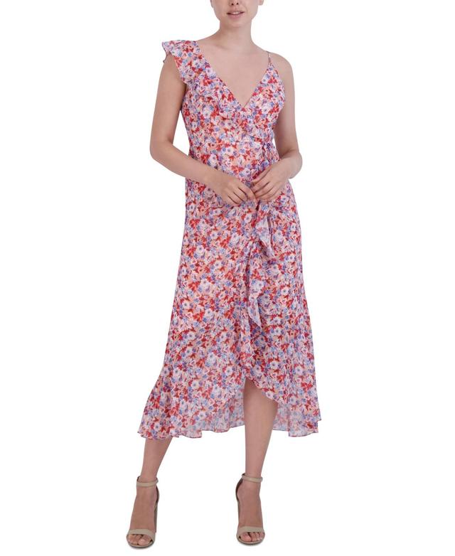 Womens Asymmetric Floral Ruffle Midi-Dress Product Image