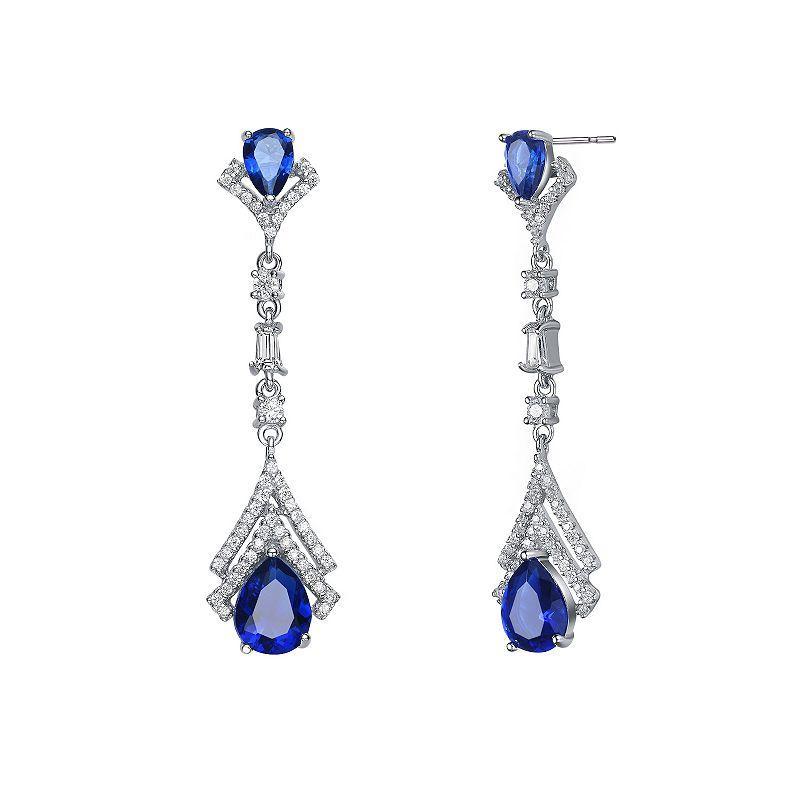 Sterling Silver Blue Cubic Zirconia Drop Earrings, Womens Product Image