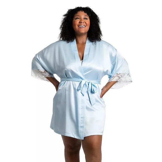 Plus Size Lilac+London Solid Satin Wrapper Robe, Womens Product Image