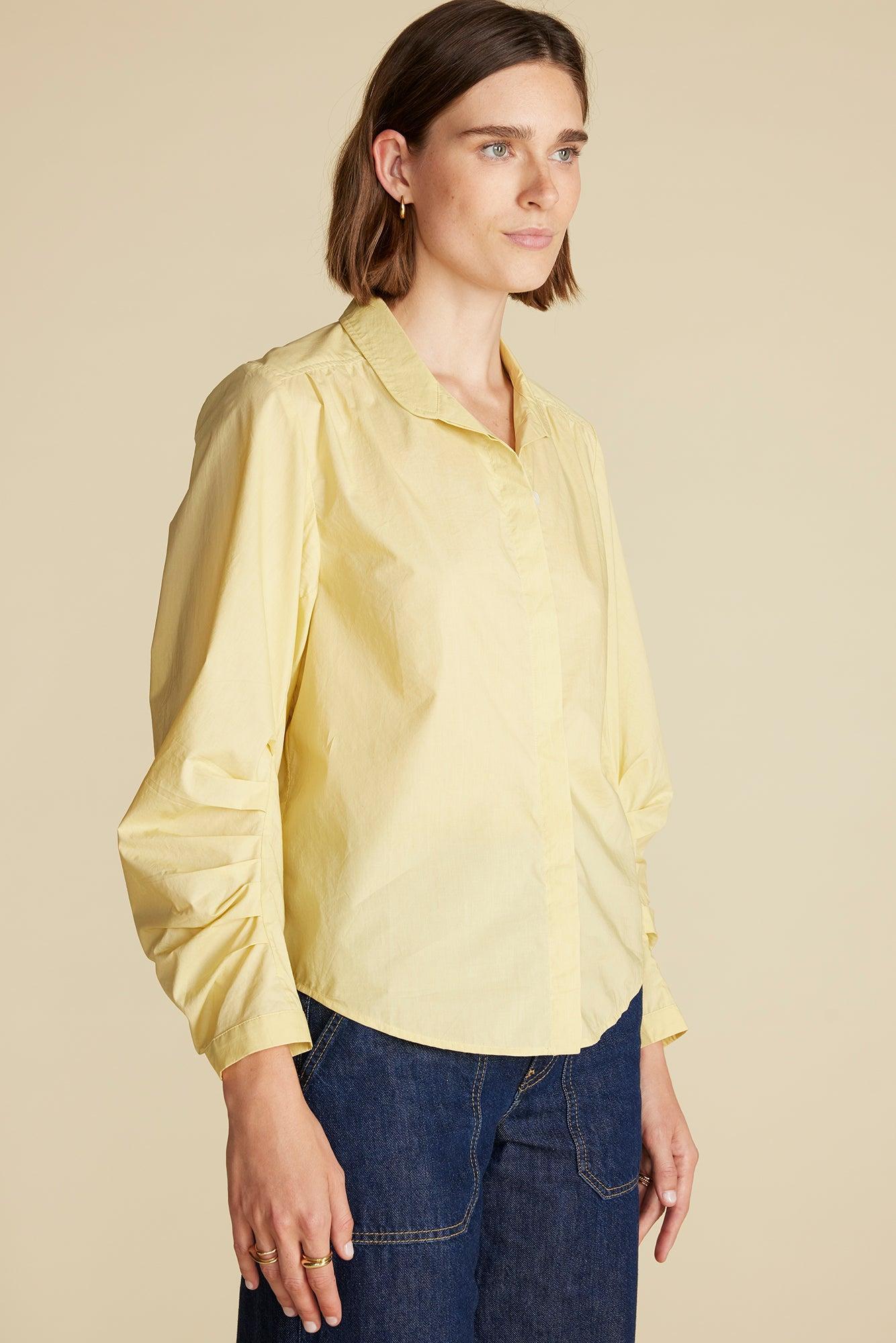 Averi Pleated Poplin Blouse - Anise Yellow Product Image