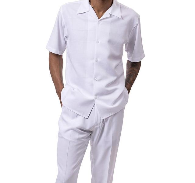 White Tone-on-tone Windowpane Walking Suit 2 Piece Short Sleeve Set Product Image