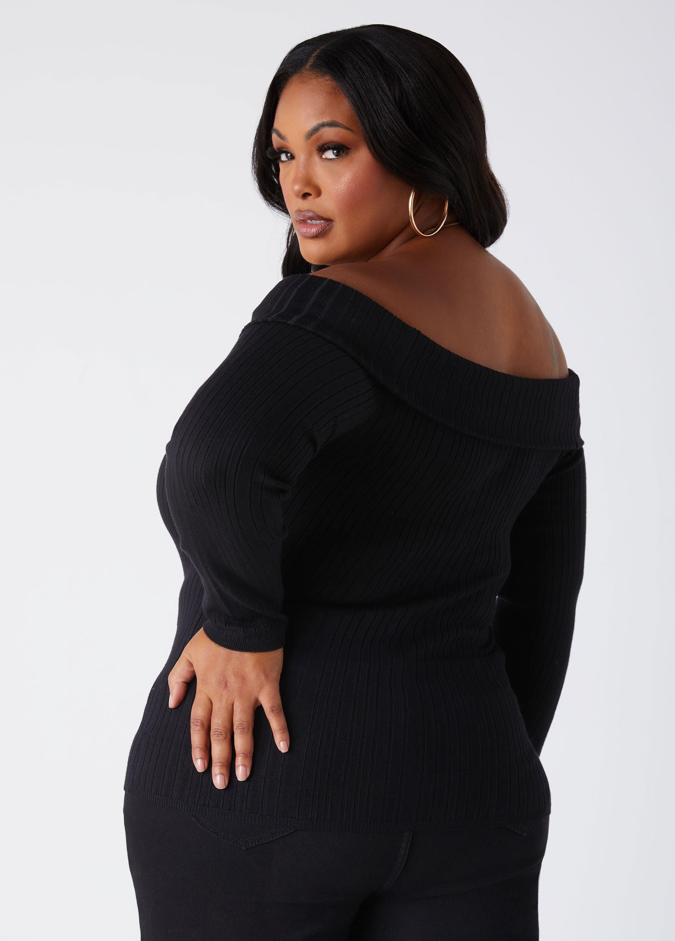 Plus Size Off The Shoulder Ribbed Sweater Ashley Stewart Product Image