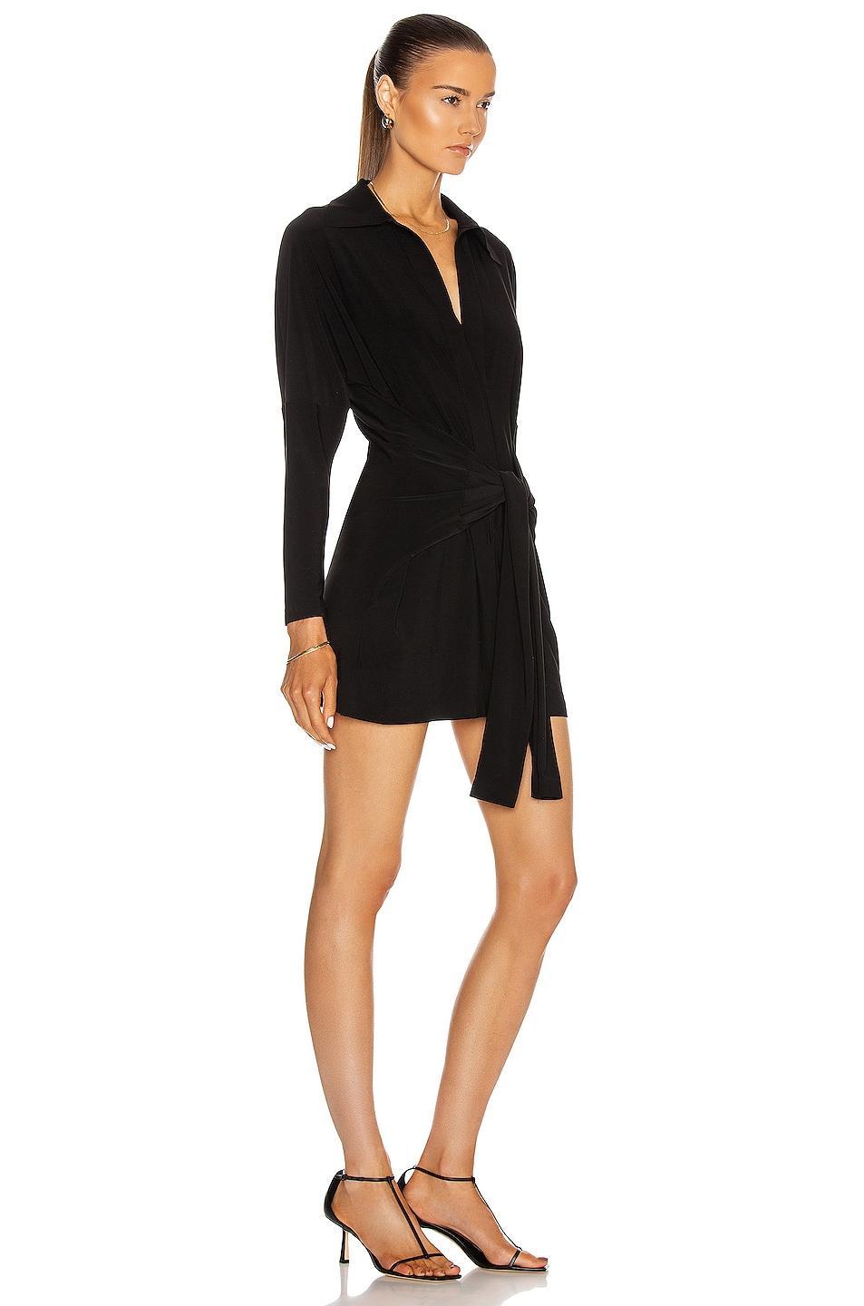 Norma Kamali Mini Tie Front Shirt Dress Black. (also in M, S, XL, XS). Product Image