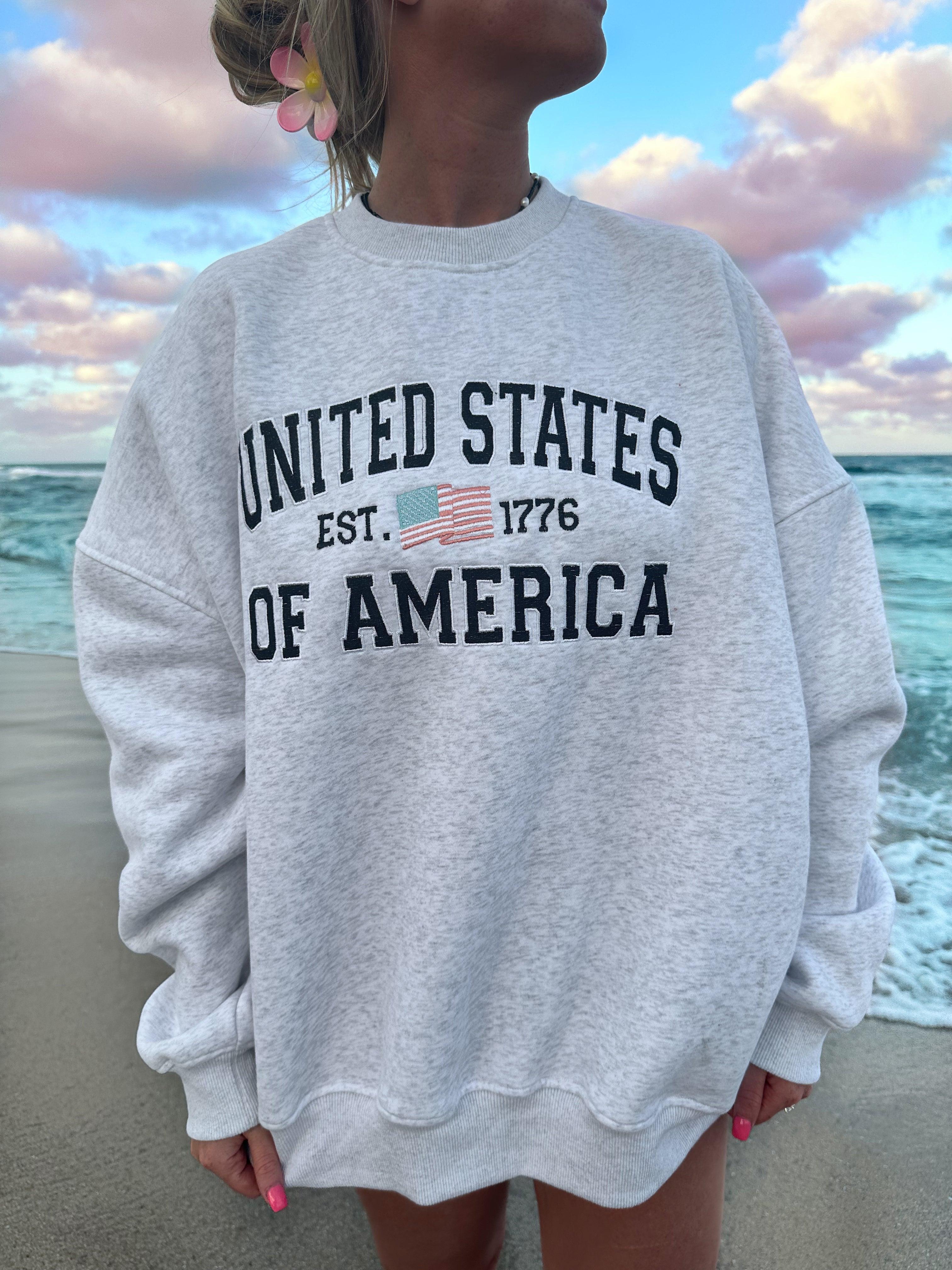 United States Of America Embroider Flag Sweatshirt Product Image