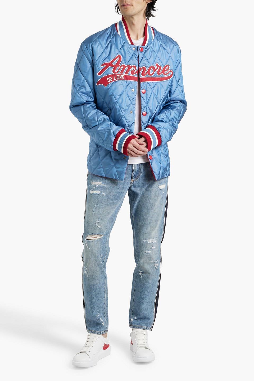 Appliquéd Quilted Shell Bomber Jacket In Light Blue Product Image