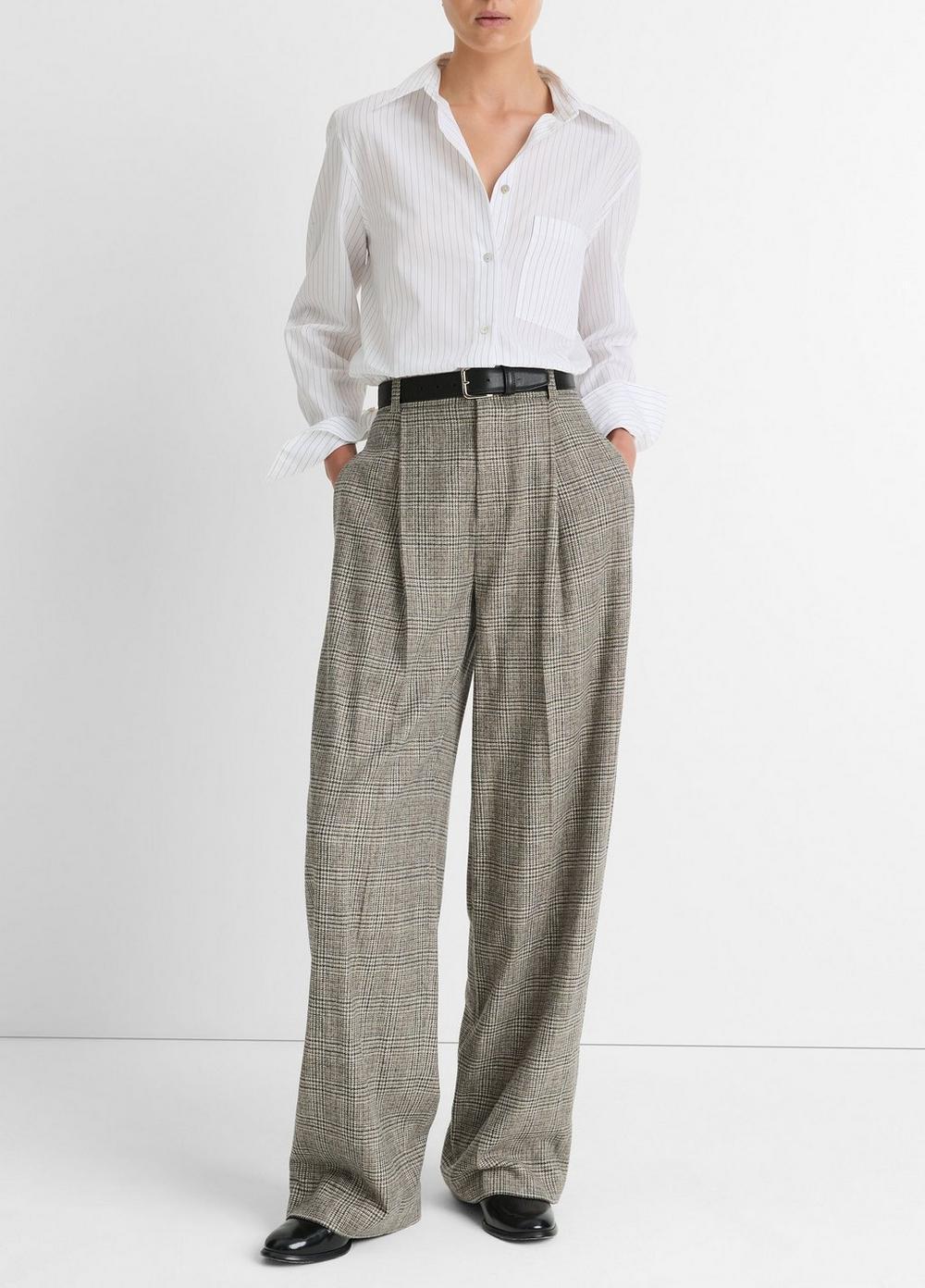 Plaid Italian Wool-Blend High-Rise Trouser Product Image