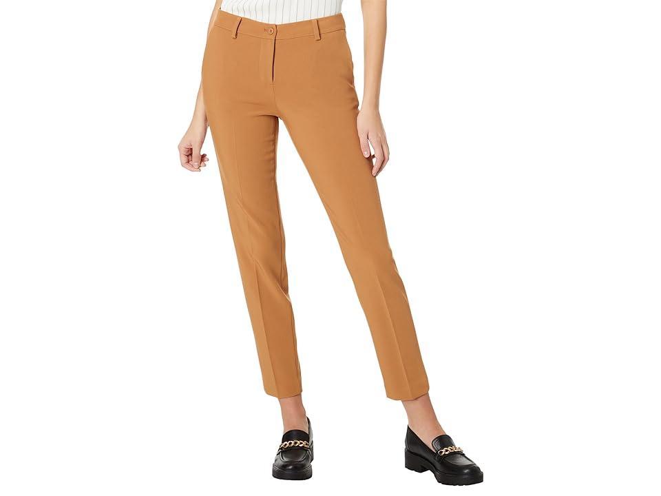 DKNY Essex Straight Leg Pants with Button Detail (Pecan) Women's Clothing Product Image