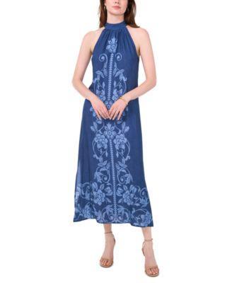 Msk Womens Tie-Back Halter Mock Neck Maxi Dress - Denim Product Image