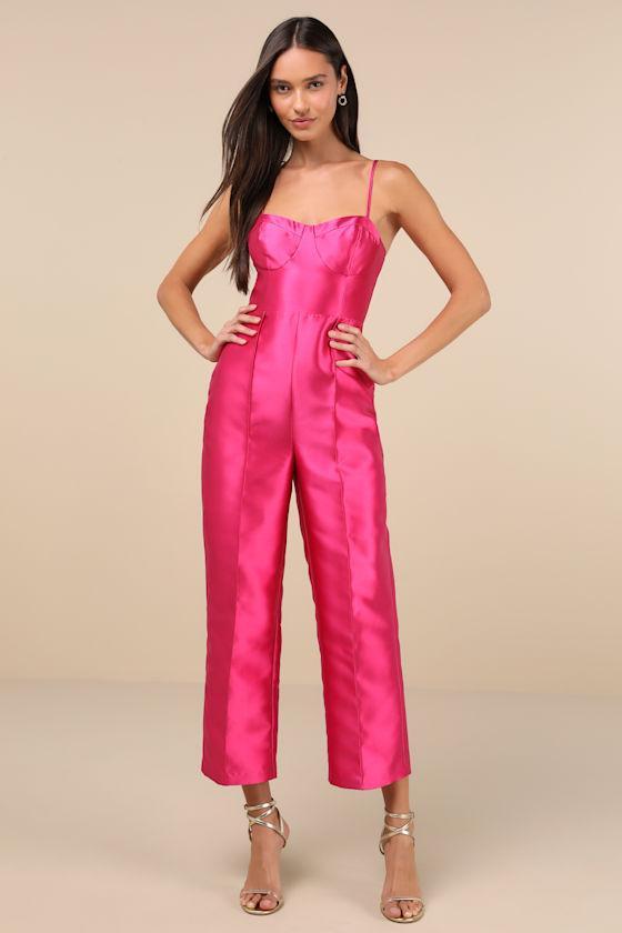 Contemporary Pose Hot Pink Taffeta Bustier Sleeveless Jumpsuit Product Image