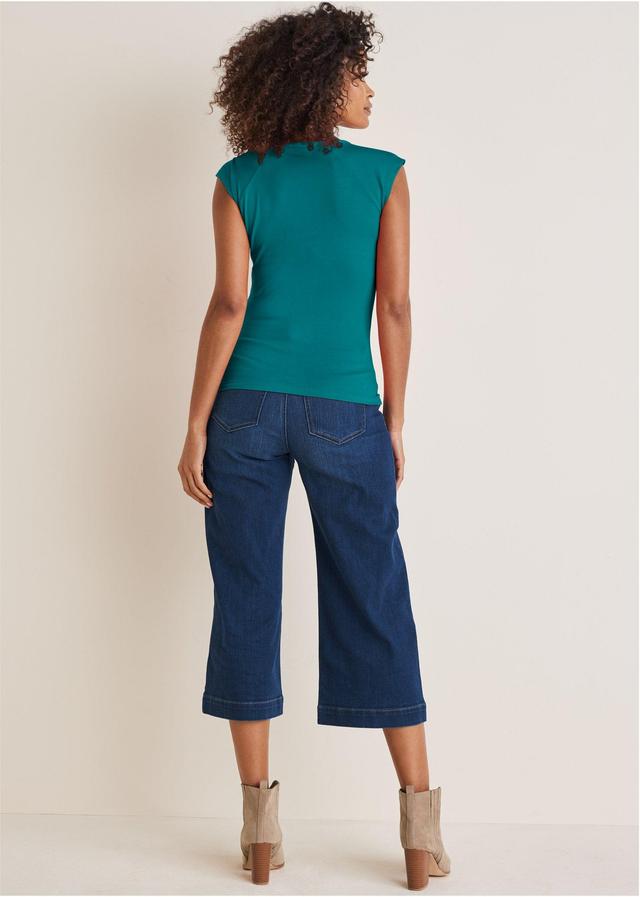 Ruched Cap Sleeve Top - Teal Product Image