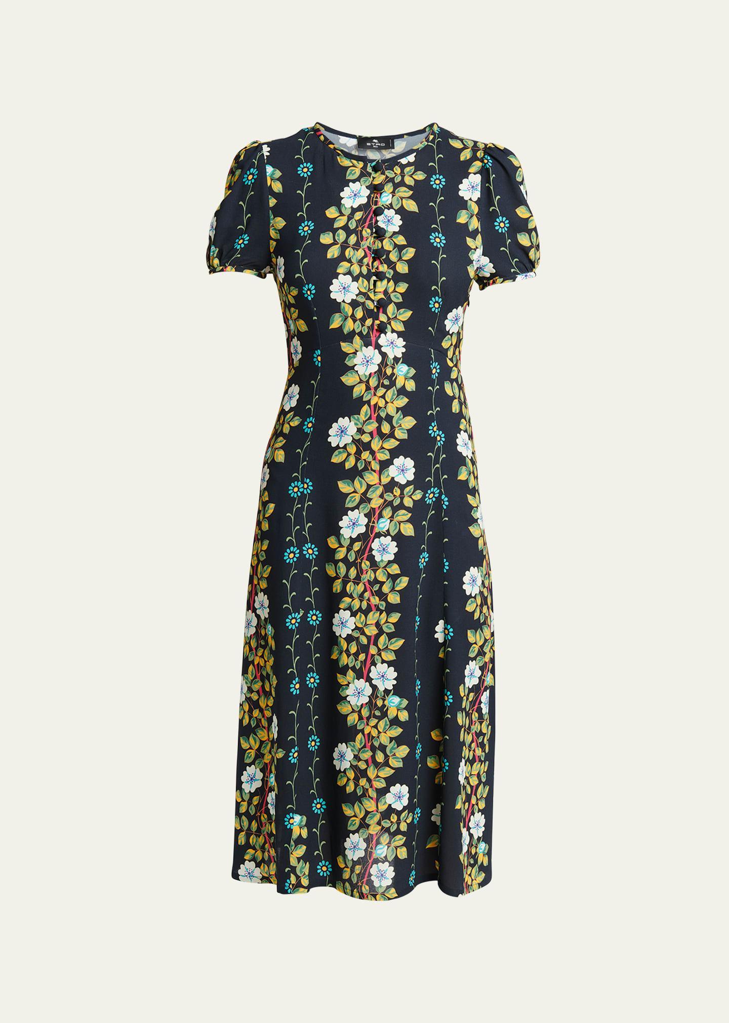 Etro Placed Floral Print Puff Sleeve Dress Product Image