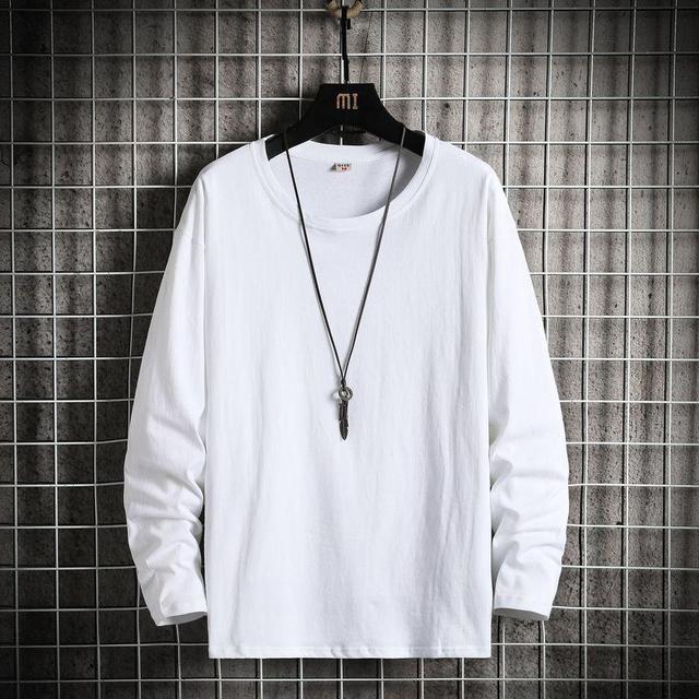 Long-Sleeve Crew Neck Plain T-Shirt Product Image