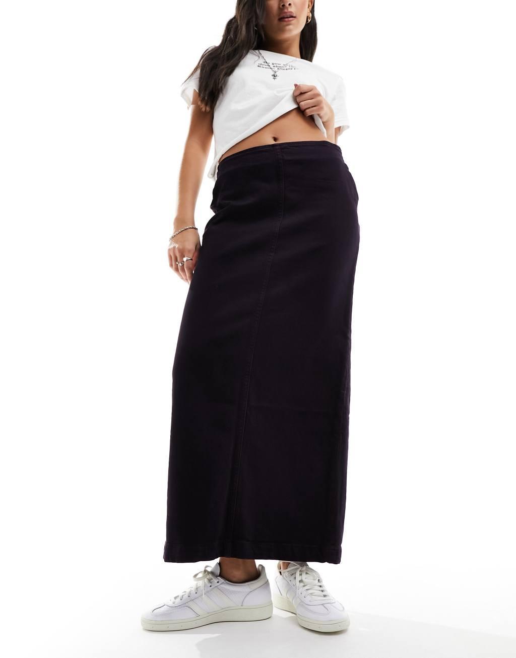 Monki denim midi skirt with front split Product Image