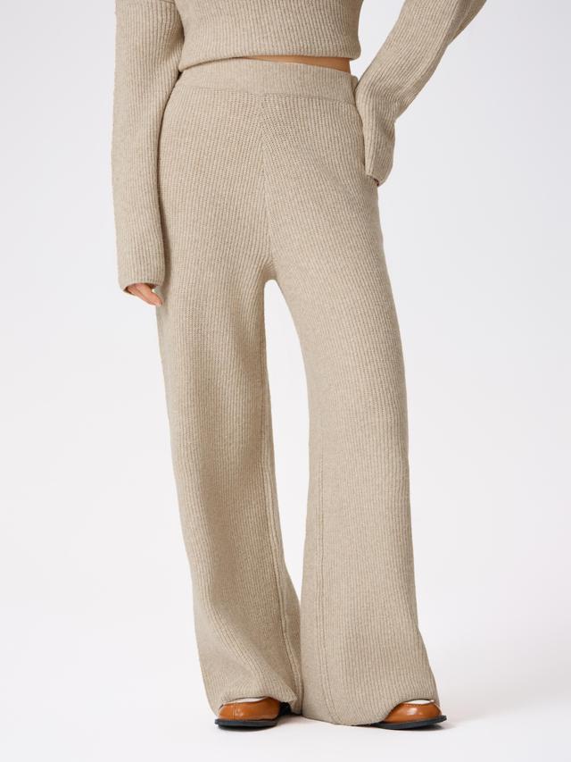 Wool-blend Knitted Mid Waist Wide Leg Trousers Product Image