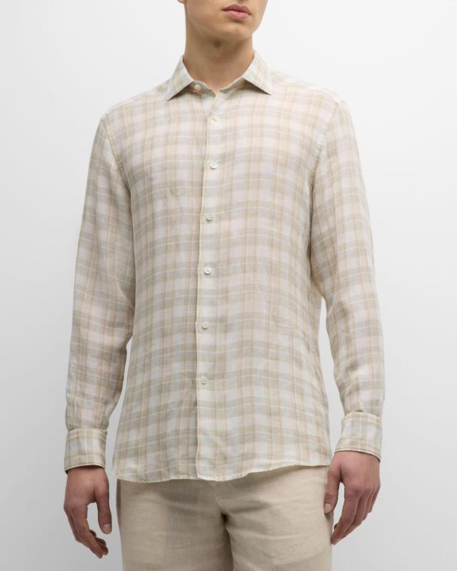 Mens Linen Check Casual Button-Down Shirt Product Image