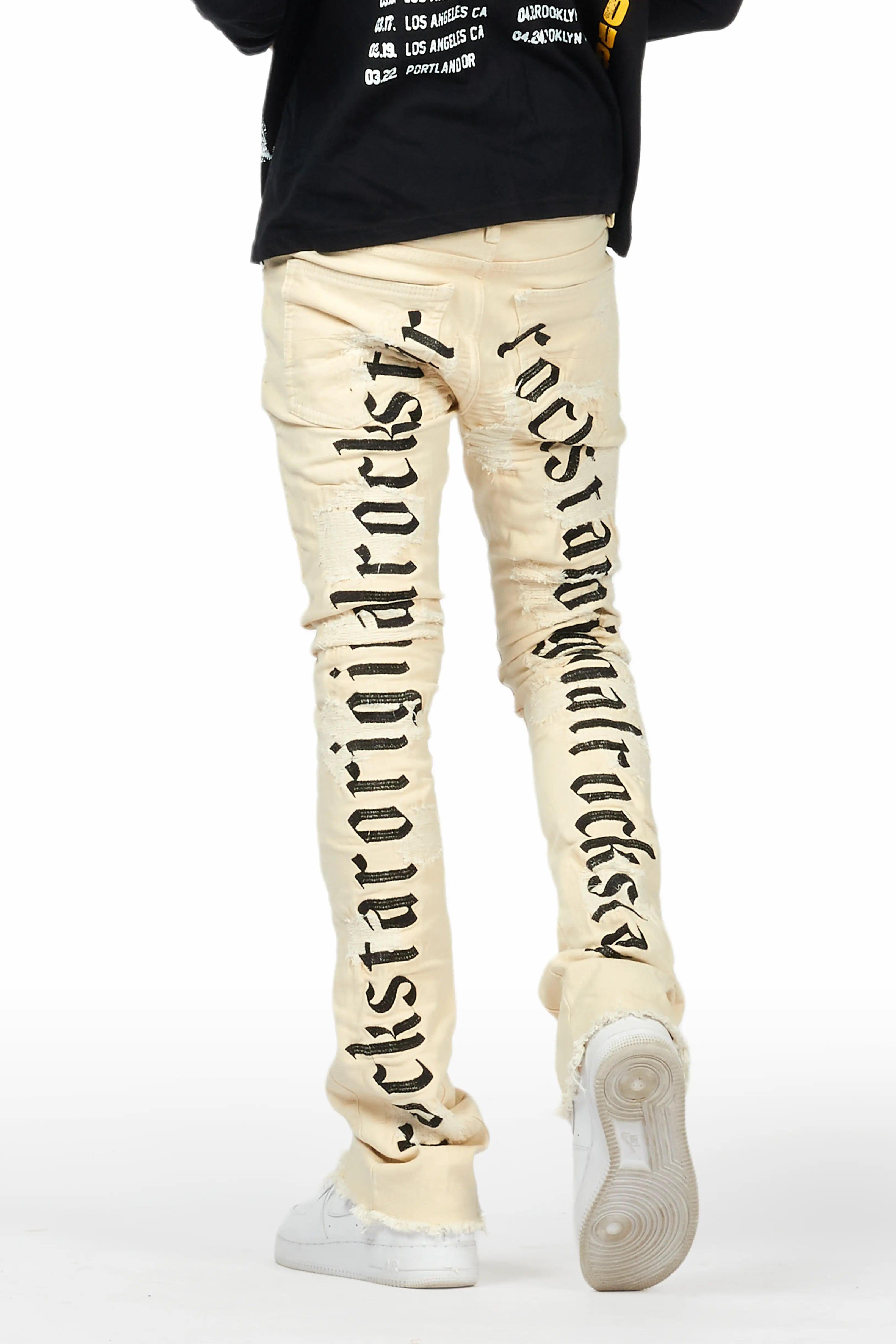 Sigmund Beige Stacked Flare Jean Male Product Image