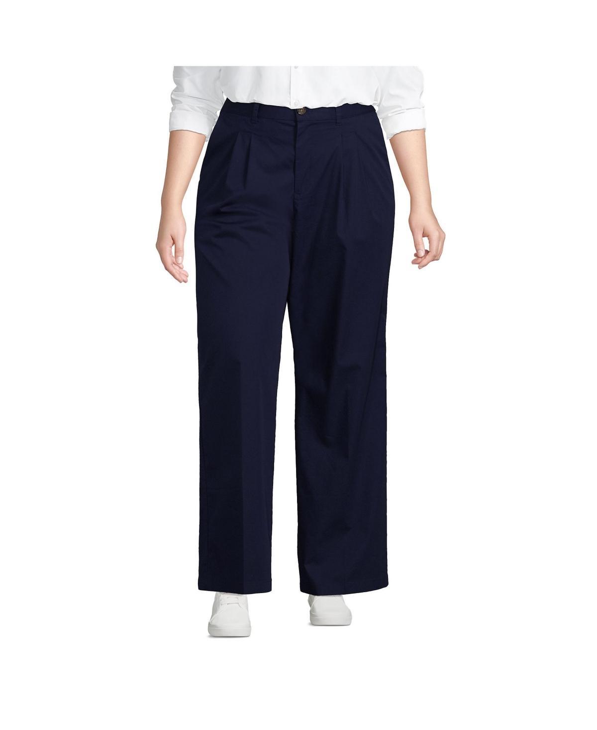 Lands End Womens Plus Size High Rise Crisp Poplin Chino Wide Leg Pants Product Image