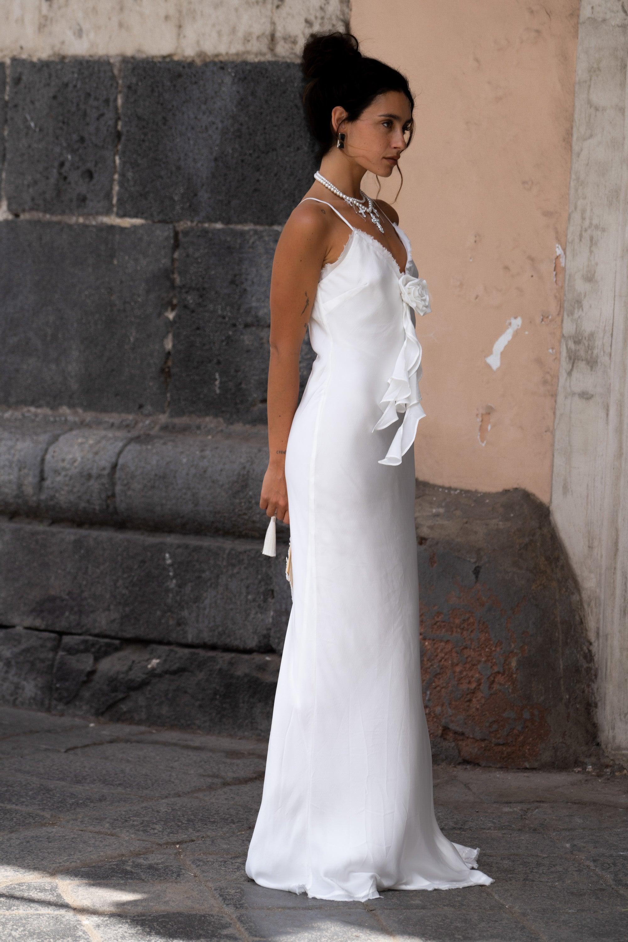 Prosecco White Rosette Frill Maxi Dress Product Image