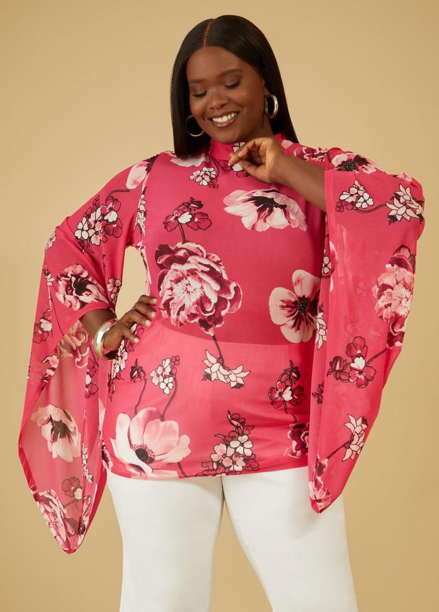 Plus Size Floral Stretch Mesh Top Ashley Stewart Product Image