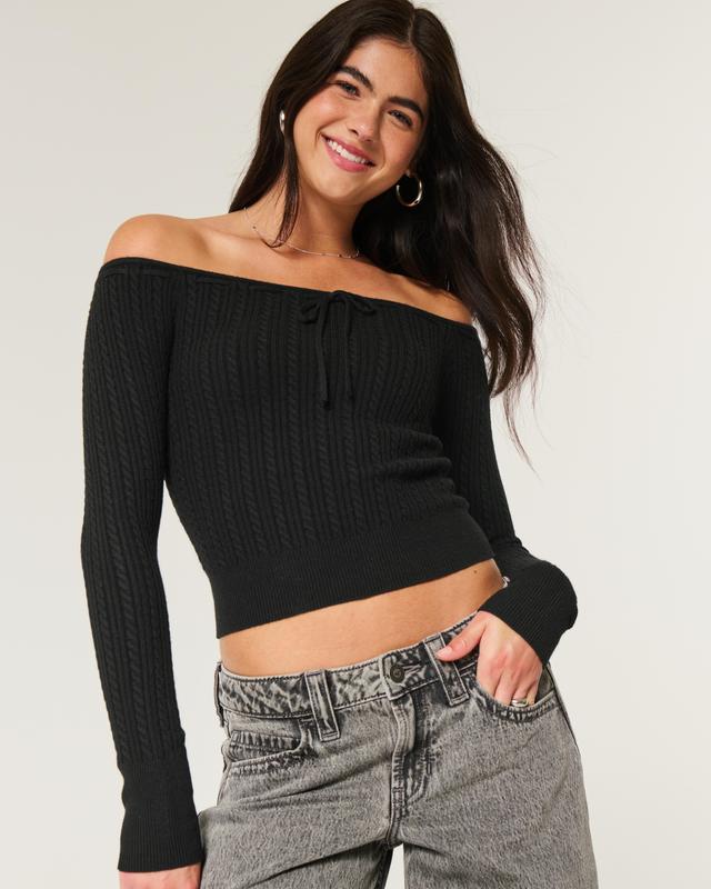 Off-the-Shoulder Cable-Knit Sweater Product Image