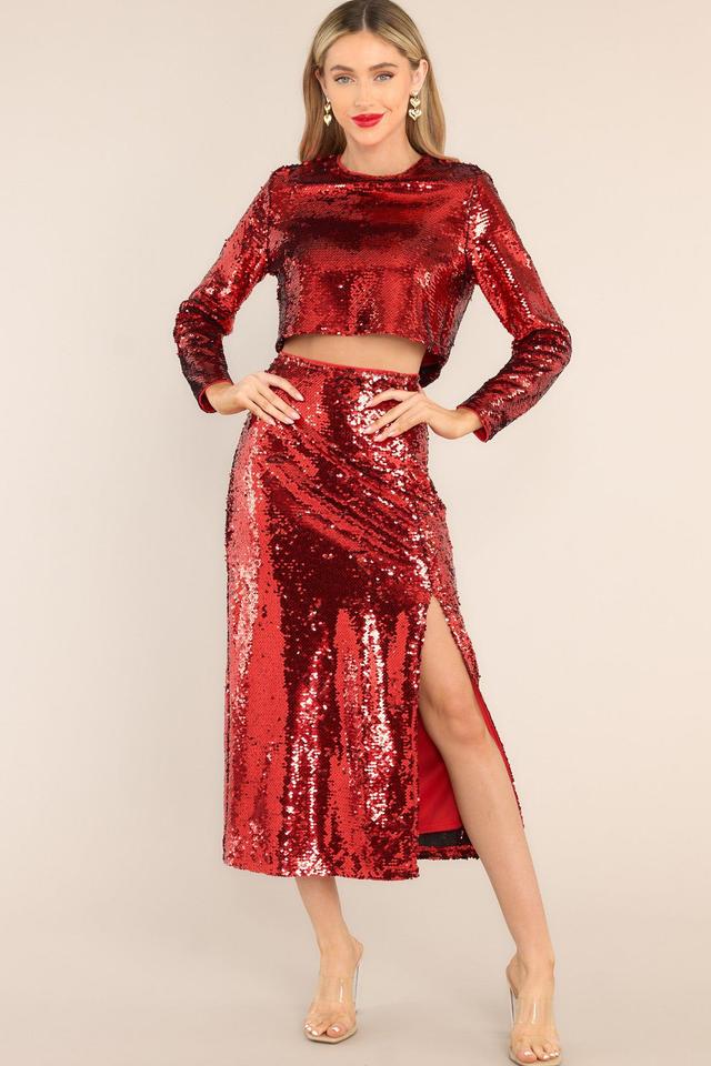 All I Do Red Sequin Crop Top Product Image