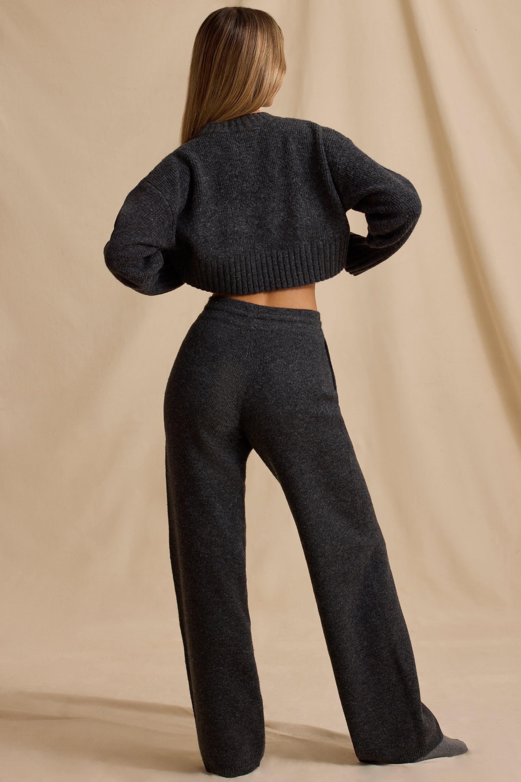 Tall Mid-Rise Wide-Leg Joggers in Charcoal Marl Product Image