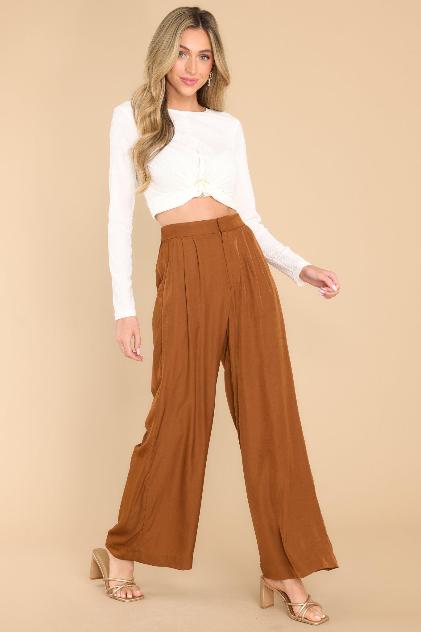 Eva Toffee Wide Leg Pants Brown Product Image