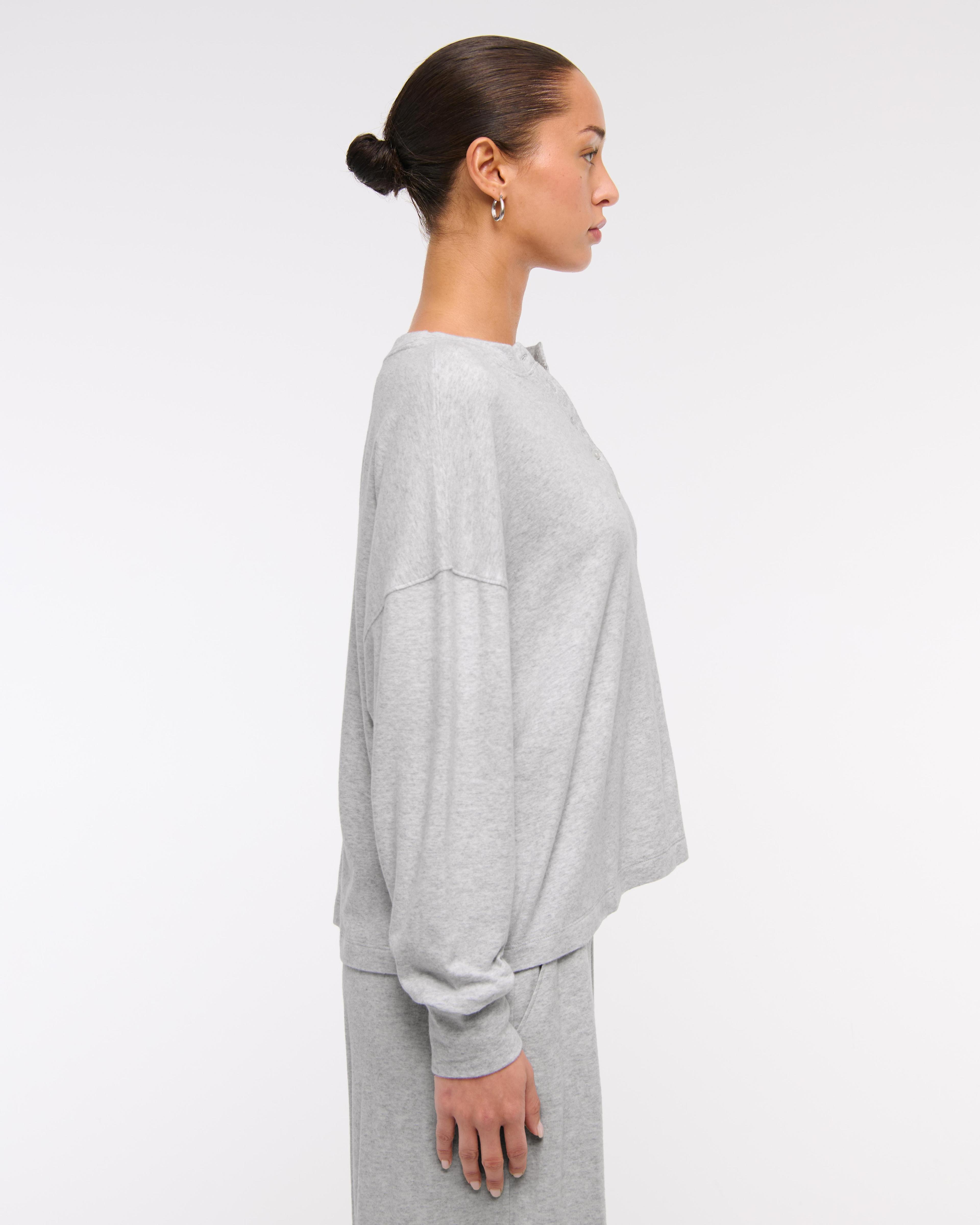 Long-Sleeve Cozy Lounge Knit Oversized Henley Top Product Image