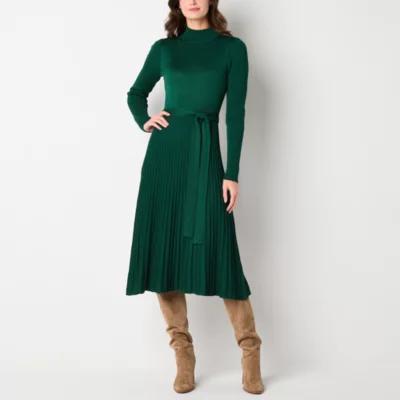 Studio 1 Womens Long Sleeve Belted Midi Sweater Dress product image