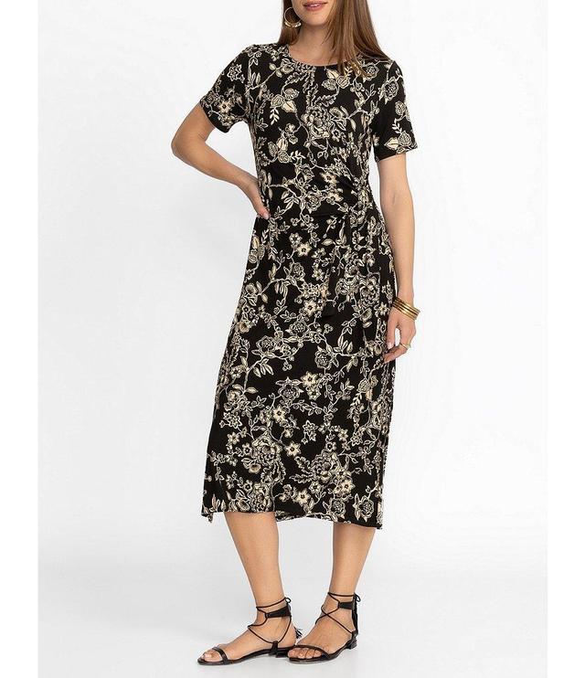 JOHNNY WAS Janie Favorite Bamboo Knit Jersey Floral Print Side Tie A-Line Midi Dress Product Image