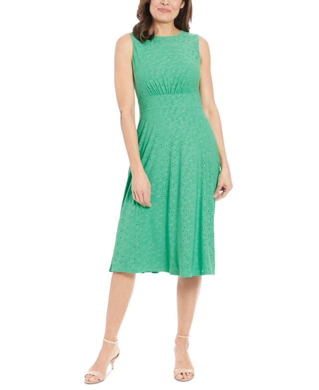 London Times Womens Eyelet Fit & Flare Dress Product Image