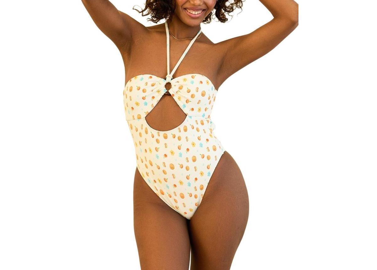 Dippin' Daisy's Women's Wave Rider Adjustable Tie One Piece Swimsuit in White/Orange - Product Image