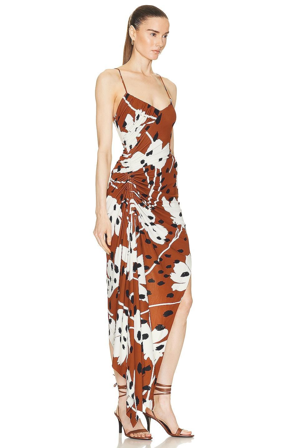 Monse Floral Print Draped Slip Dress in Rust Product Image