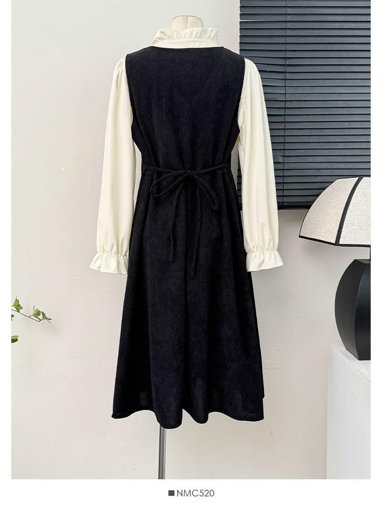 Heart-Button V-Neck A-Line Dress / Ruffled Loose Blouse Product Image