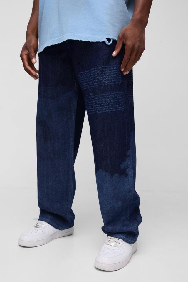 Relaxed Fit Cloud Laser Print Jeans | boohooMAN USA Product Image