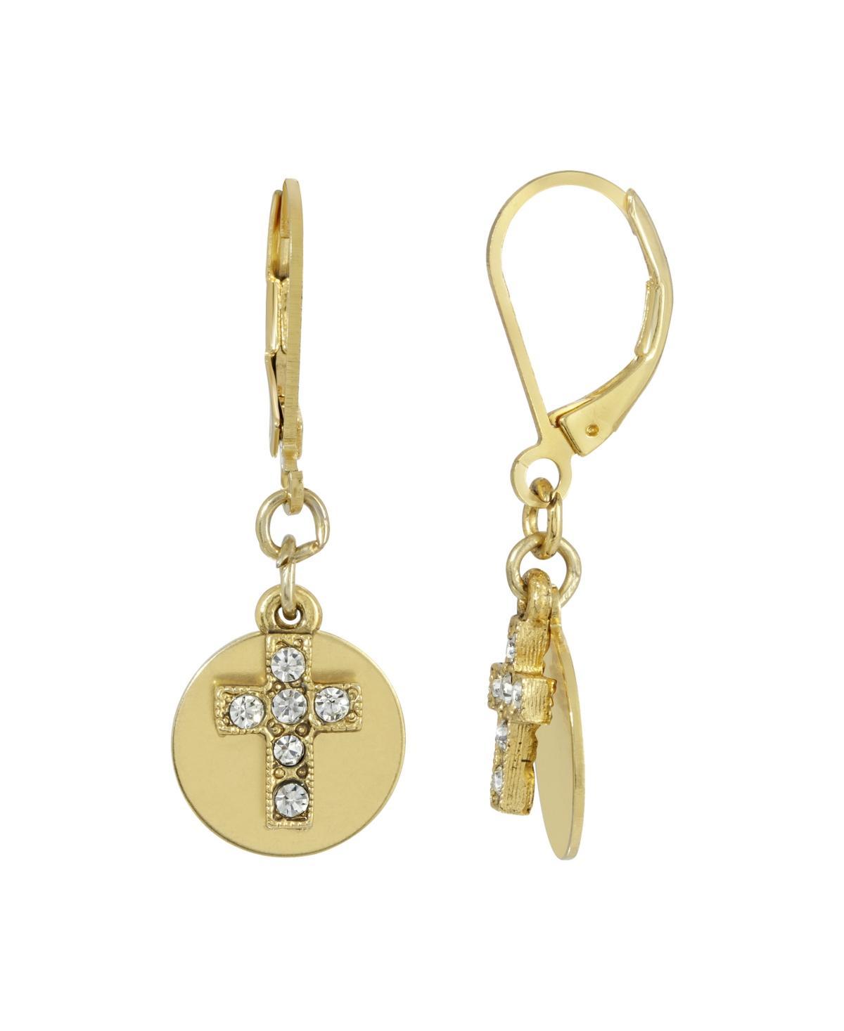 Symbols of Faith Crystal Cross With Round Disc Euro Wire Earrings, Womens, Gold Tone Product Image