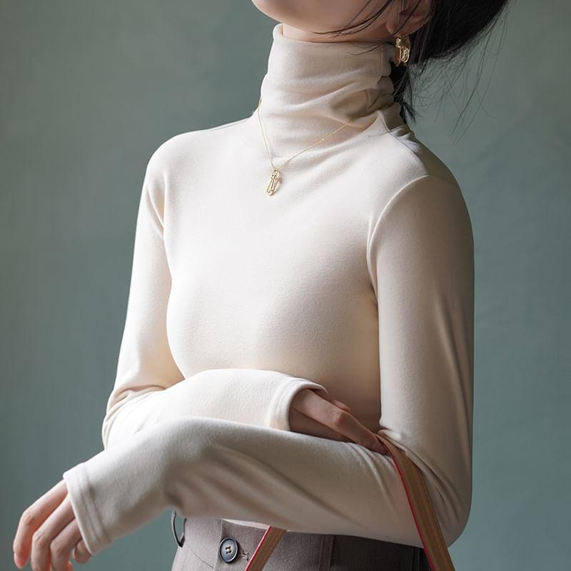 Long-Sleeve Turtleneck Plain Top Product Image