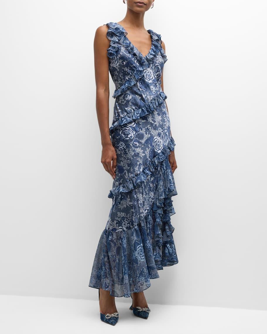 Ora Indigo Floral Sleeveless Maxi Dress Product Image