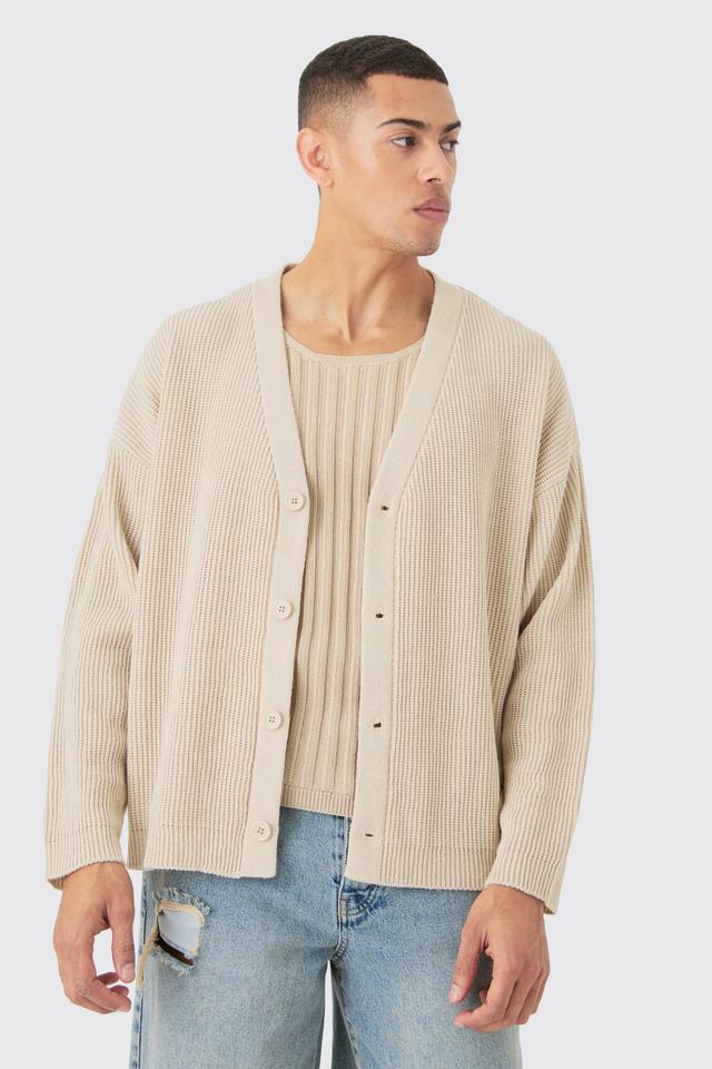 Boxy Oversized Ribbed Knit Cardigan | boohooMAN USA Product Image