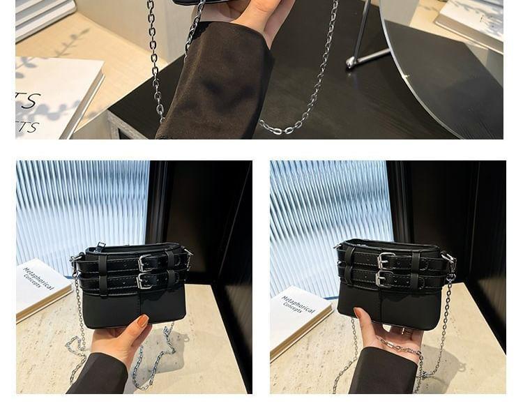 Chain Strap Buckled Faux Leather Crossbody Bag Product Image