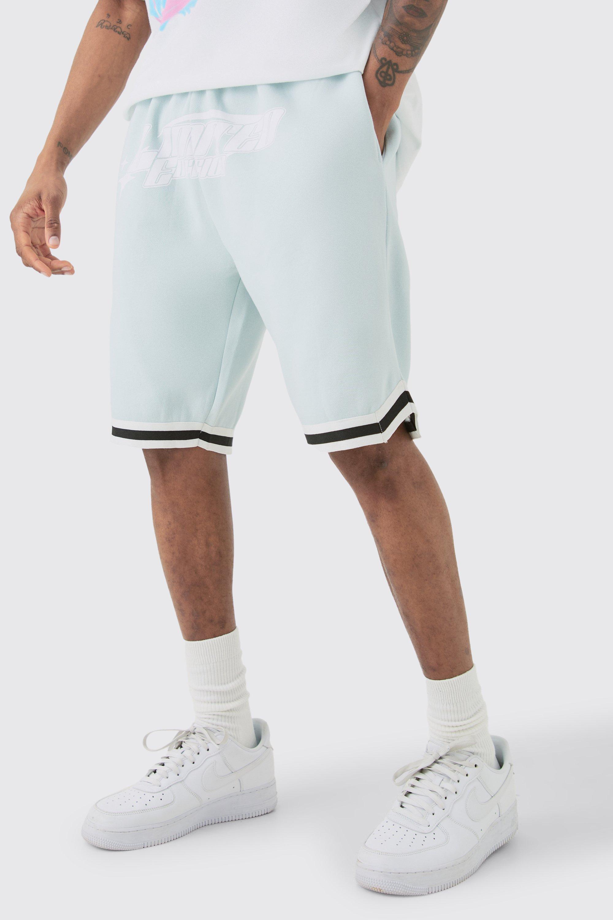 Tall Loose Fit Limited Edition Basketball Short In Light Blue | boohooMAN USA Product Image