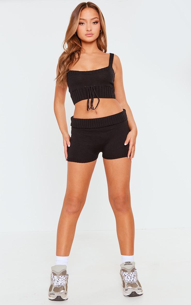 Petite Black Knitted Strappy Tie Front Crop Top Product Image