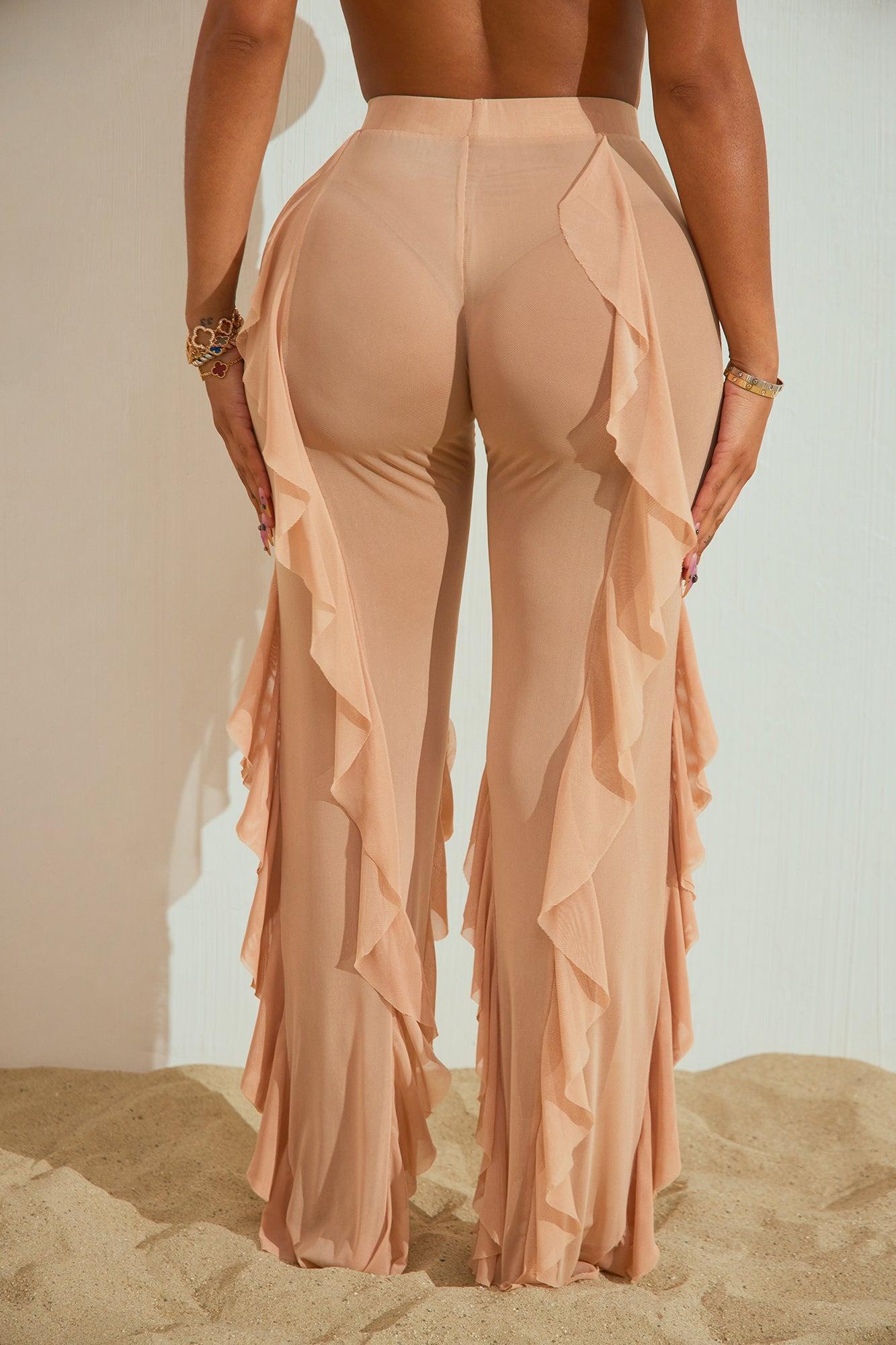 Celeste Ruffles Mesh Cover Up Pants - Mocha Product Image