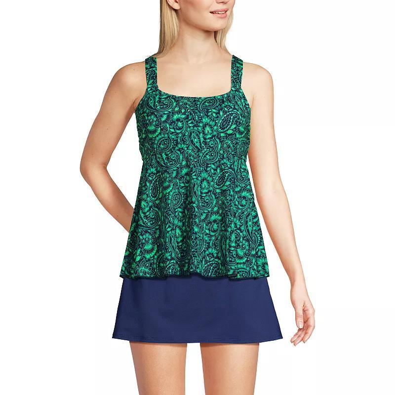 Womens Lands End Flutter Empire UPF 50 Tankini Swimsuit Top Green Painted Flower Product Image