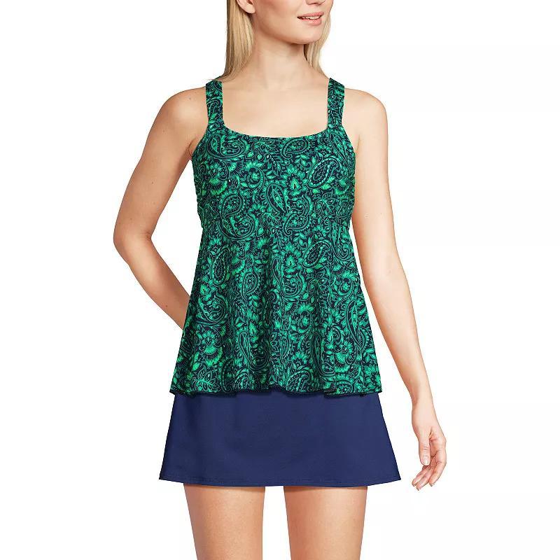 Womens Lands End Flutter Empire UPF 50 Tankini Swimsuit Top Green Painted Flower Product Image