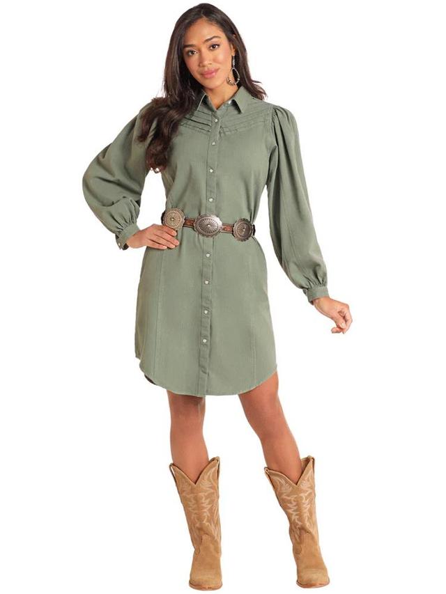 Rock & Roll Denim® Ladies' L/S Olive Western Snap Shirt Dress Product Image