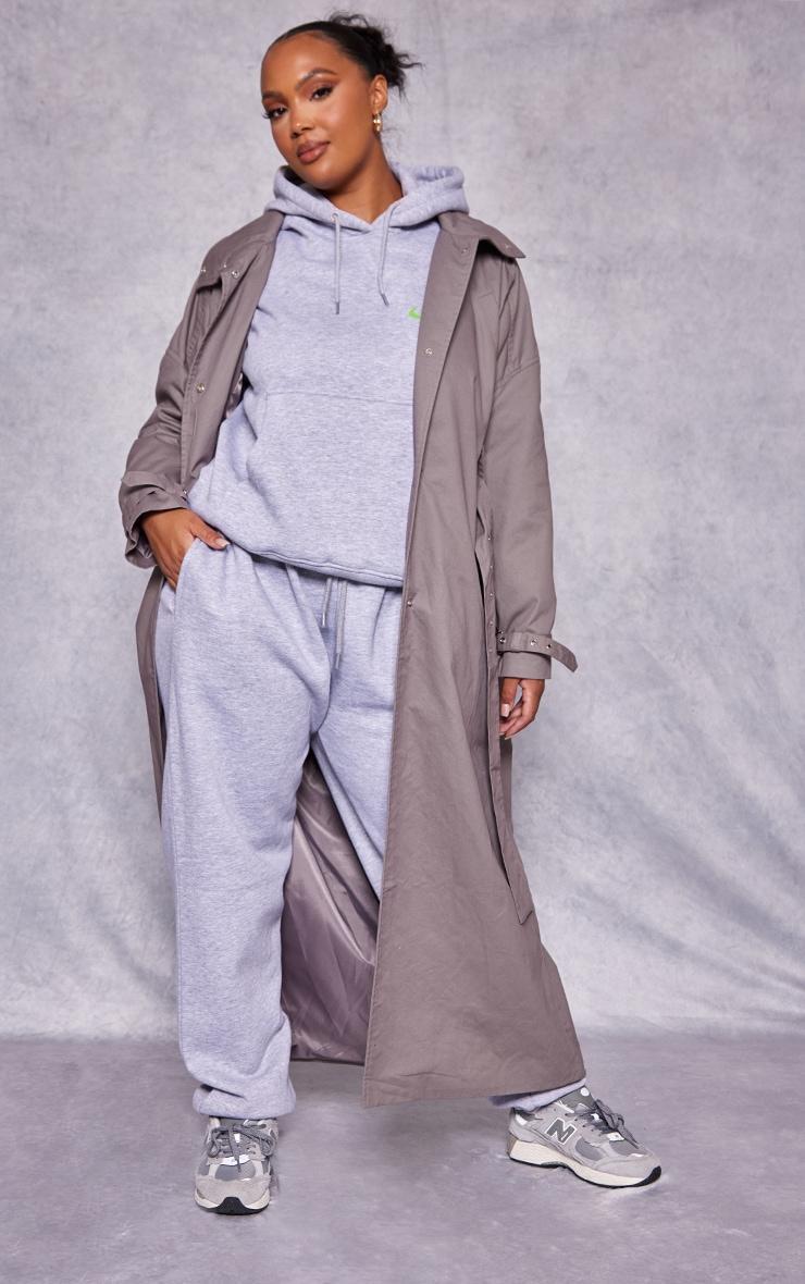 Plus Grey Belted Cuff Detail Trench Coat Product Image