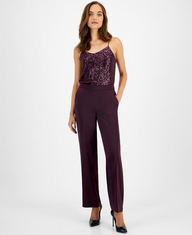 Anne Klein Womens Pull-On High-Rise Satin Pants Product Image