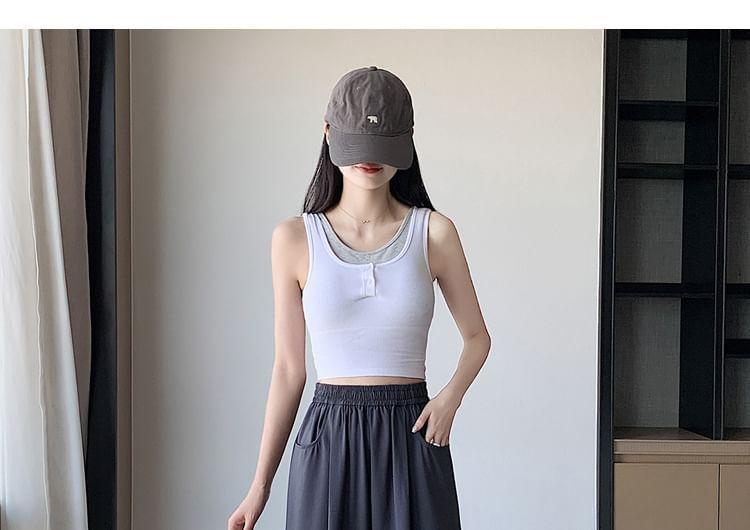 Elastic Waist Plain Cropped Straight Leg Pants Product Image