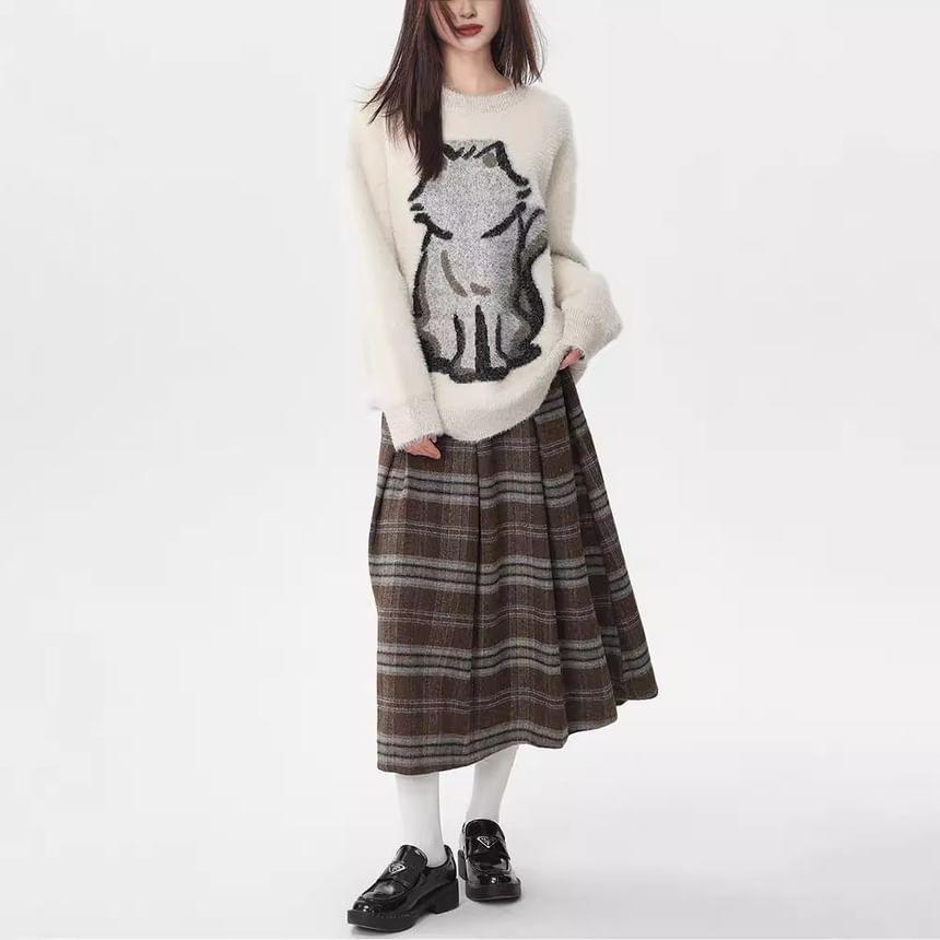 Round Neck Cat Jacquard Sweater Product Image